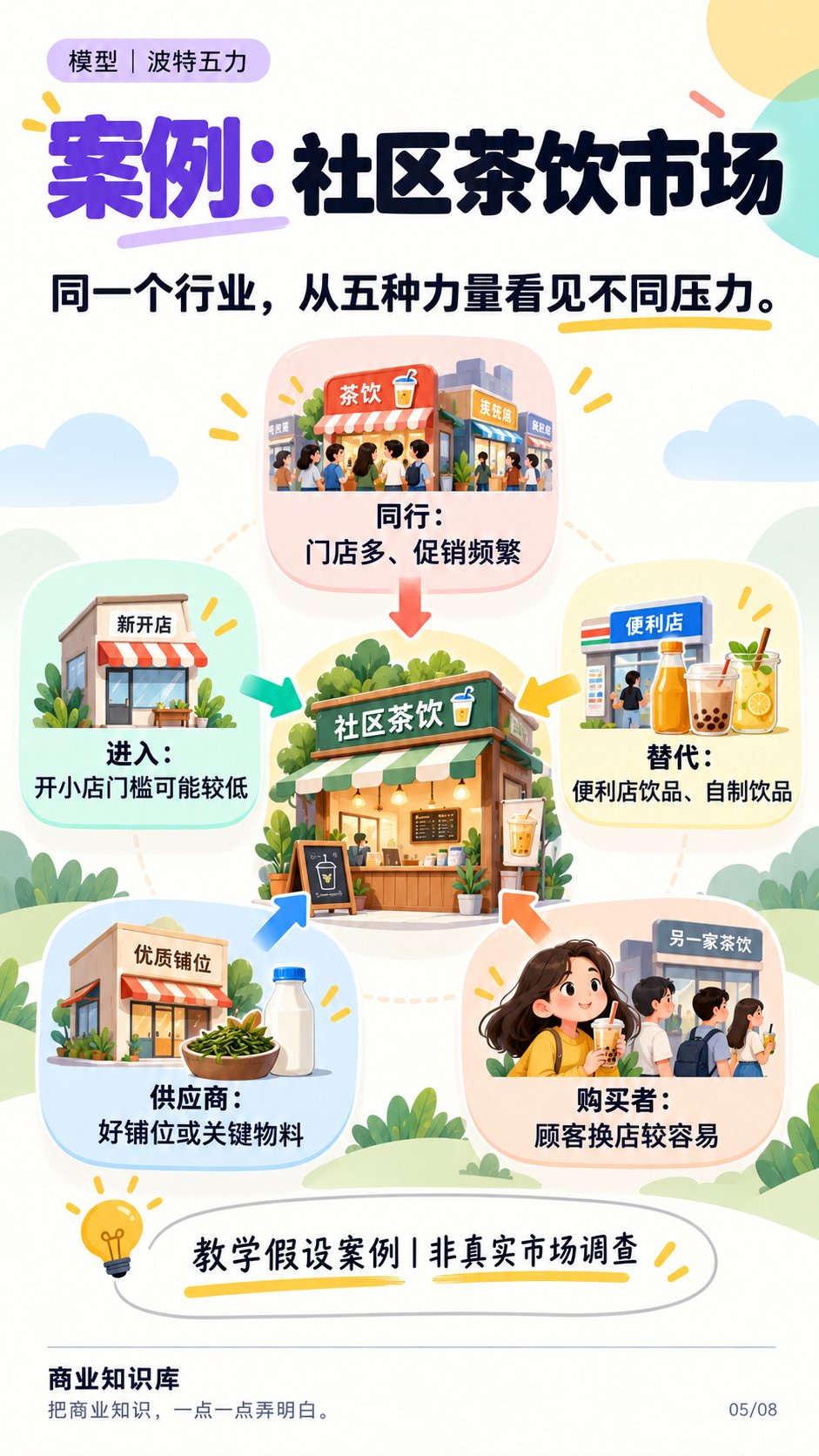 案例：社区茶饮市场，五种力量各自表现为哪些压力（教学假设案例）